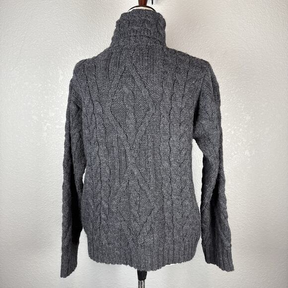 Inis Crafts Chunky Cable Knit Turtleneck Sweater Size S Heather Gray Merino Wool - Picture 4 of 6